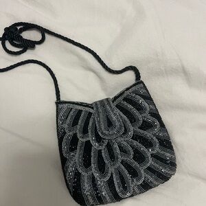Art Deco/Vintage Beaded Black and Silver Evening Shoulder Crossbody Bag